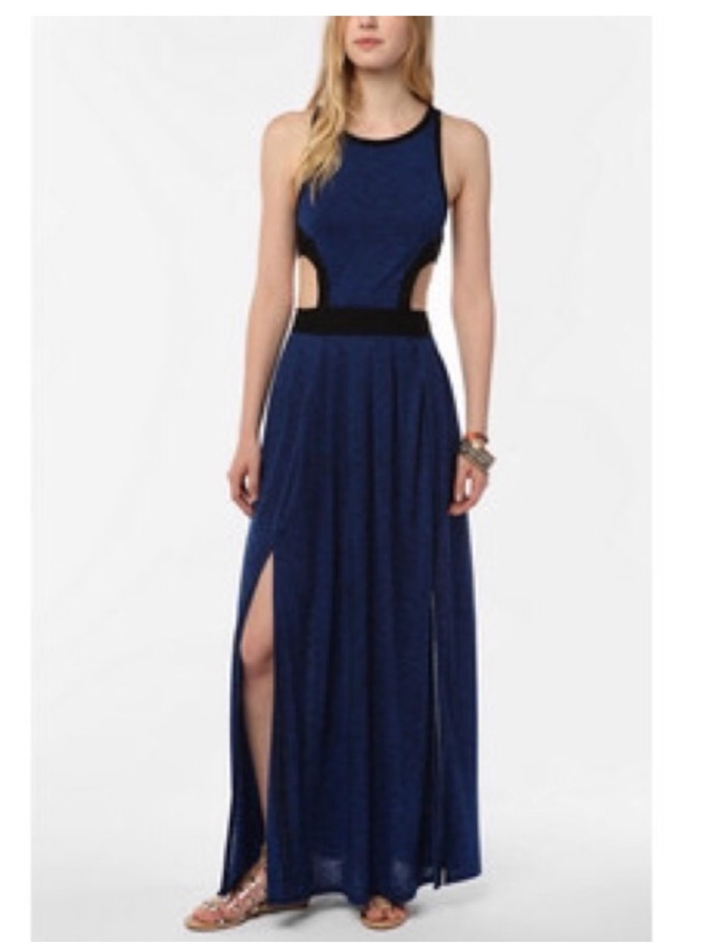UO Silence and Noise Sleeveless Navy Blue Maxi Cutout Dress
